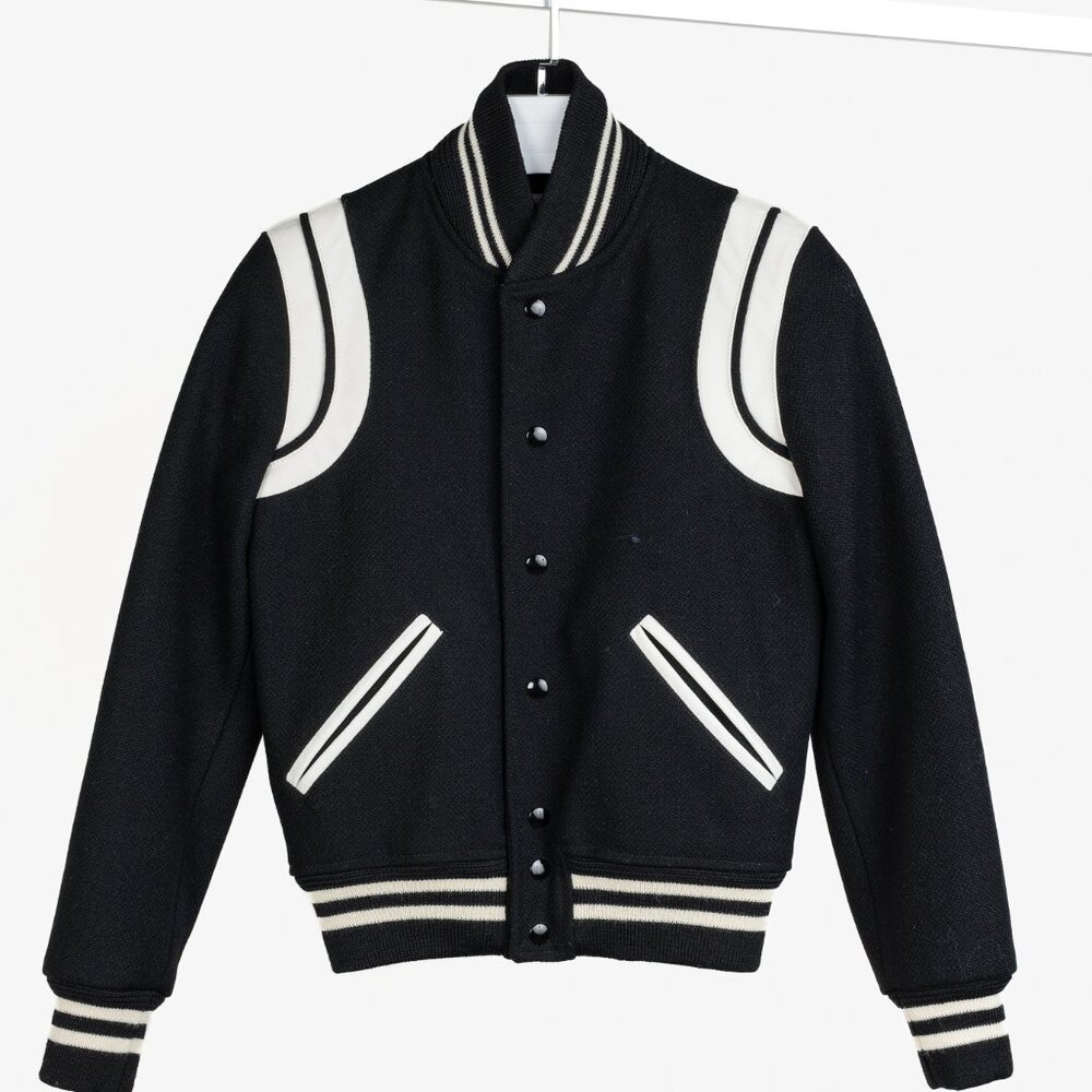 Saint Laurent Teddy Varsity Black White Jacket - Picture 2 of 14